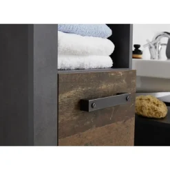 Hioshop CancunIndy kolomkast 2 deuren- 1 open vak eiken decor- oud houten Discount