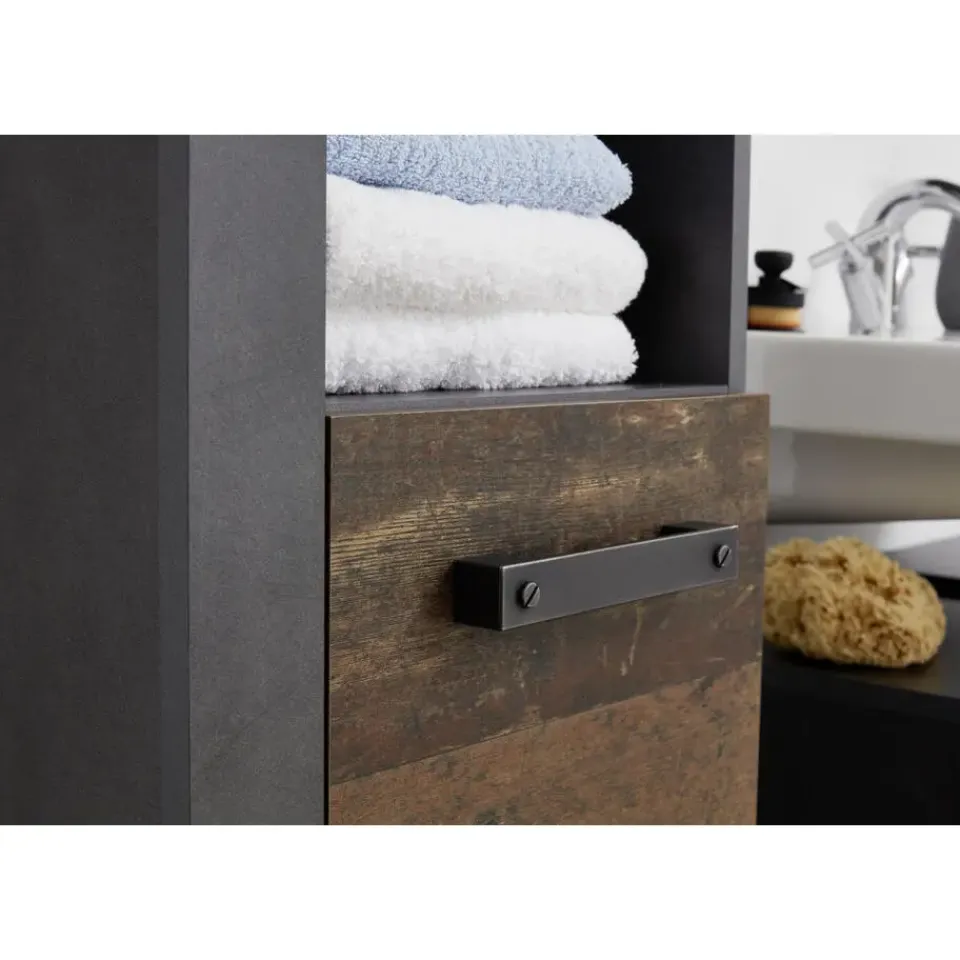 Hioshop CancunIndy kolomkast 2 deuren- 1 open vak eiken decor- oud houten Discount