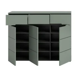 Merkloos Hioshop Canu schoenenkast 3 deuren- 3 lades stofgroen- donkergrijs New
