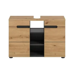 Merkloos Hioshop Canu wastafel 2 deuren- 3 planken eiken decor- grijs Discount