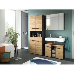 Merkloos Hioshop Canu wastafel 2 deuren- 3 planken eiken decor- grijs Discount