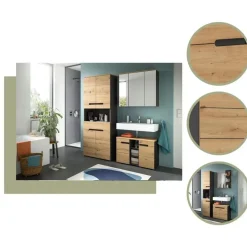 Merkloos Hioshop Canu wastafel 2 deuren- 3 planken eiken decor- grijs Discount