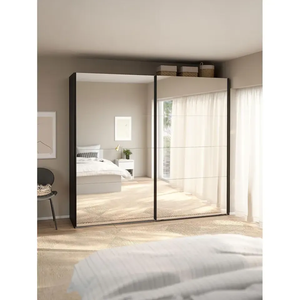 Hioshop Catania schuifdeurkast 2 deuren met spiegel 245x220cm mat zwart Best