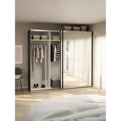 Hioshop Catania schuifdeurkast 2 deuren met spiegel 245x220cm mat zwart Best