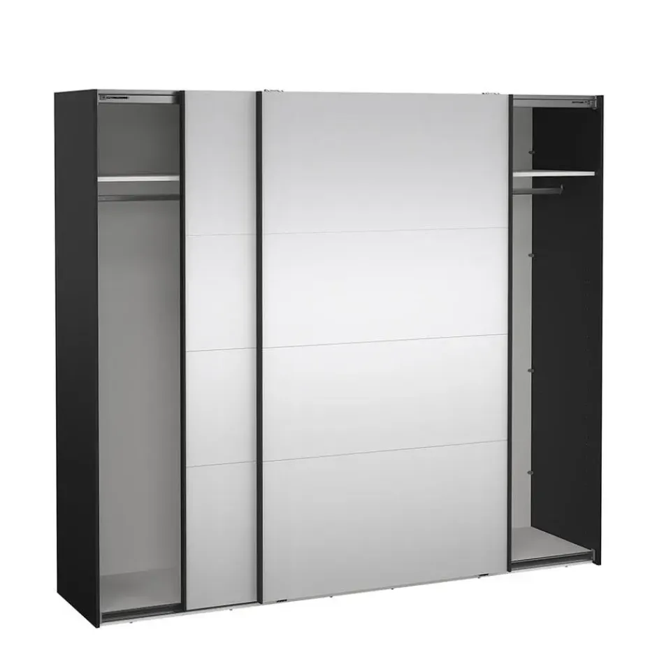 Hioshop Catania schuifdeurkast 2 deuren met spiegel 245x220cm mat zwart Best