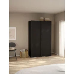 Hioshop Catania schuifdeurkast 2 deuren 120x200cm mat zwart Outlet