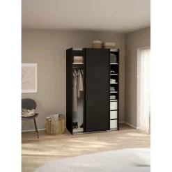 Hioshop Catania schuifdeurkast 2 deuren 120x200cm mat zwart Outlet