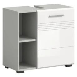 Merkloos Hioshop Copa wastafel 1 deur- 2 planken wit hoogglans- lichtgrijs Outlet