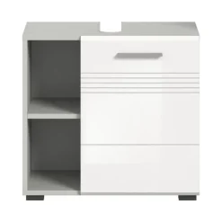 Merkloos Hioshop Copa wastafel 1 deur- 2 planken wit hoogglans- lichtgrijs Outlet