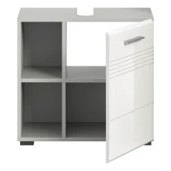 Merkloos Hioshop Copa wastafel 1 deur- 2 planken wit hoogglans- lichtgrijs Outlet