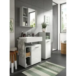 Merkloos Hioshop Copa wastafel 1 deur- 2 planken wit hoogglans- lichtgrijs Outlet