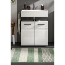 Merkloos Hioshop Copa wastafel 2 deuren wit hoogglans- lichtgrijs Clearance