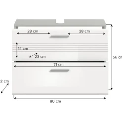 Merkloos Hioshop Copa wastafel 2 lades wit hoogglans- lichtgrijs Outlet
