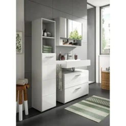 Merkloos Hioshop Copa wastafel 2 lades wit hoogglans- lichtgrijs Outlet