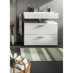 Merkloos Hioshop Copa wastafel 2 lades wit hoogglans- lichtgrijs Outlet