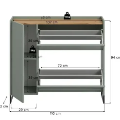 Merkloos Hioshop Drive schoenenkast 1 deur- 2 vouwdeuren salvie decor Discount
