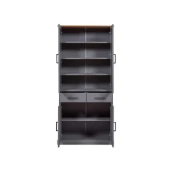 Hioshop Forenzo vitrinekast 4 deuren- 2 lades grijs- natuur Outlet