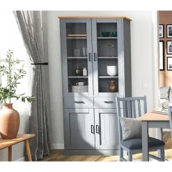 Hioshop Forenzo vitrinekast 4 deuren- 2 lades grijs- natuur Outlet