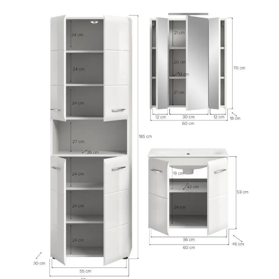 Merkloos Hioshop Ice badkamer I77 inclusief verlichting wit hoogglans- wit