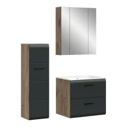 Merkloos Hioshop Ice badkamer I8 zwart mat- eiken decor Outlet