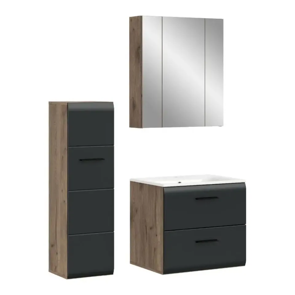 Merkloos Hioshop Ice badkamer I8 zwart mat- eiken decor Outlet