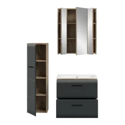 Merkloos Hioshop Ice badkamer I8 zwart mat- eiken decor Outlet