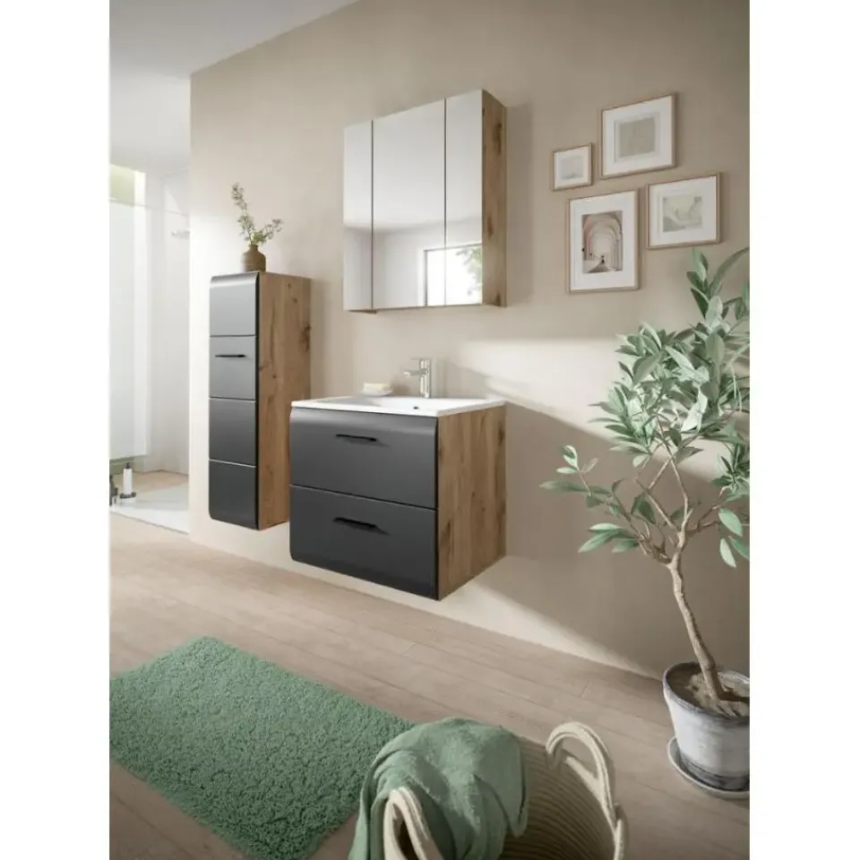 Merkloos Hioshop Ice badkamer I8 zwart mat- eiken decor Outlet