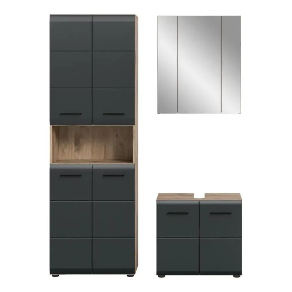 Merkloos Hioshop Ice badkamer I20 zwart mat- eiken decor New