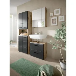 Merkloos Hioshop Ice badkamer I19 zwart mat- eiken decor Online