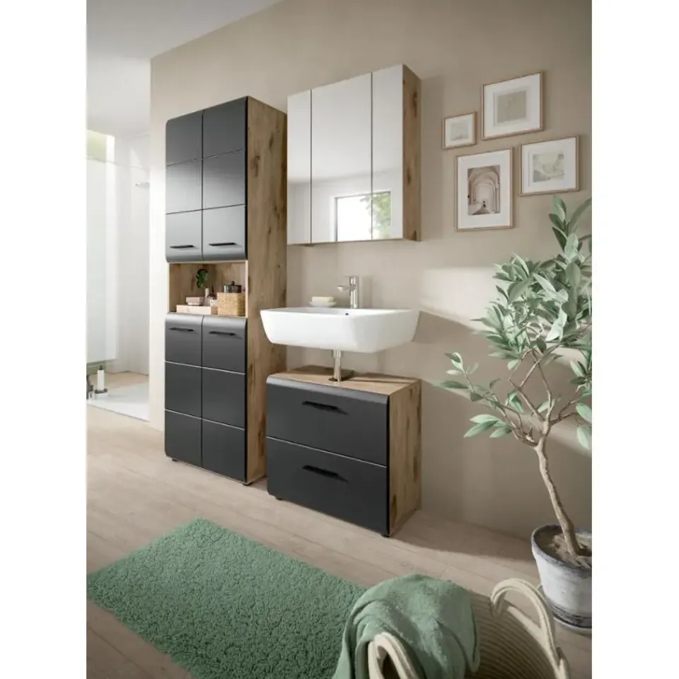 Merkloos Hioshop Ice badkamer I19 zwart mat- eiken decor Online