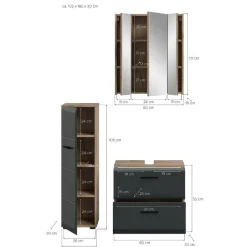 Merkloos Hioshop Ice badkamer I24 zwart mat- eiken decor Discount