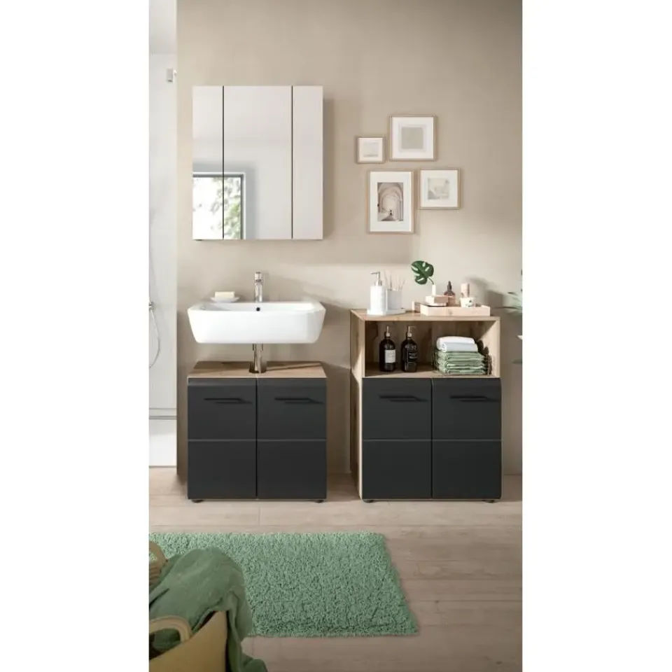 Merkloos Hioshop Ice badkamer I12 zwart mat- eiken decor Sale