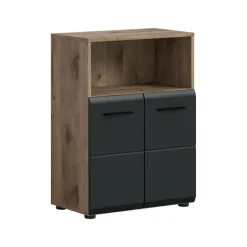Merkloos Hioshop Ice badkamerkast 2 deuren- 1 plank zwart mat- eiken decor Best