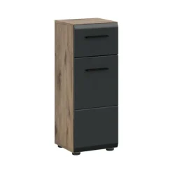 Merkloos Hioshop Ice badkamerkast 1 deur- 1 lade zwart mat- eiken decor Clearance