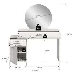 Merkloos Hioshop Ice kaptafel inclusief spiegel 1 deur- 2 lades wit hoogglans- wit Clearance