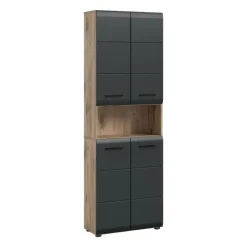Merkloos Hioshop Ice kolomkast 4 deuren- 1 plank zwart mat- eiken decor Hot