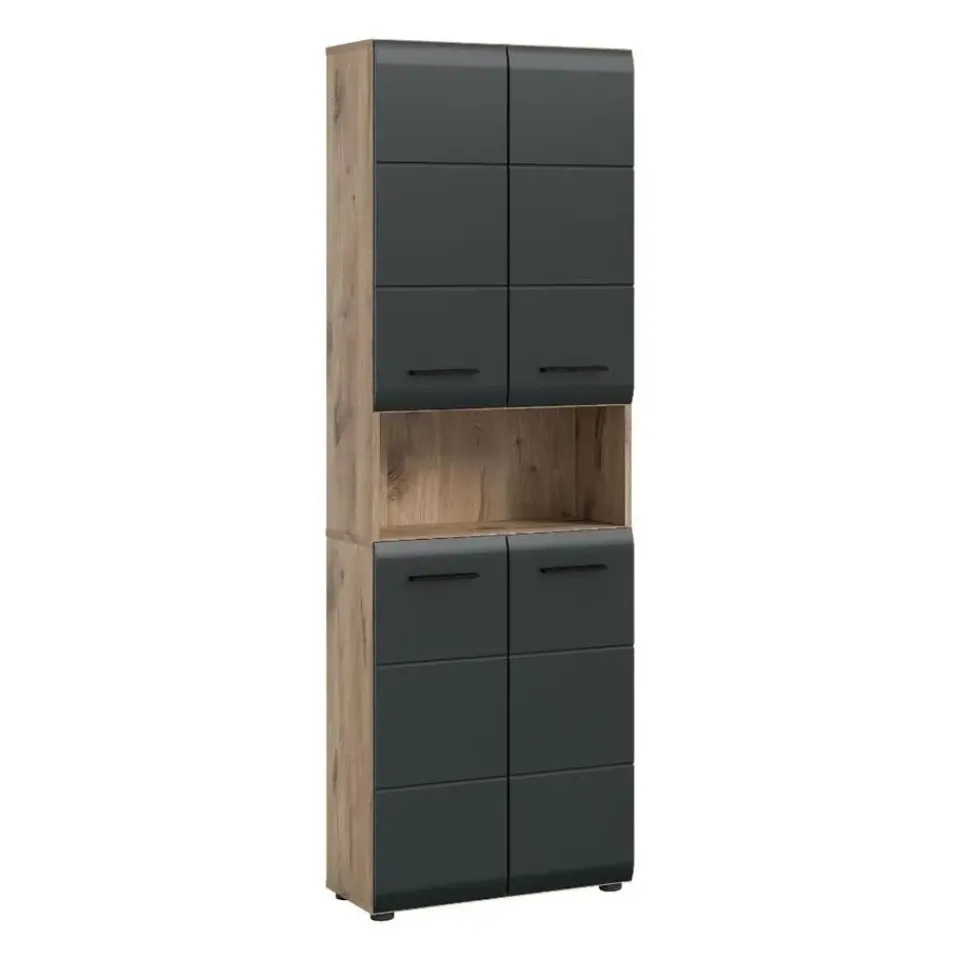 Merkloos Hioshop Ice kolomkast 4 deuren- 1 plank zwart mat- eiken decor Hot