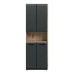 Merkloos Hioshop Ice kolomkast 4 deuren- 1 plank zwart mat- eiken decor Hot