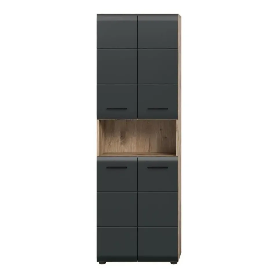 Merkloos Hioshop Ice kolomkast 4 deuren- 1 plank zwart mat- eiken decor Hot