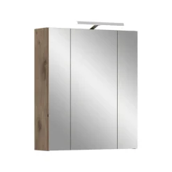 Merkloos Hioshop Ice spiegelkast inclusief verlichting 3 spiegeldeuren zwart mat- eiken Outlet