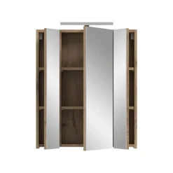 Merkloos Hioshop Ice spiegelkast inclusief verlichting 3 spiegeldeuren zwart mat- eiken Outlet