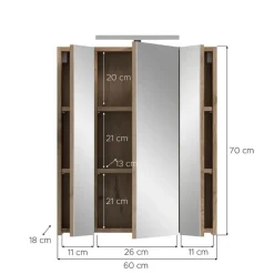 Merkloos Hioshop Ice spiegelkast inclusief verlichting 3 spiegeldeuren zwart mat- eiken Outlet