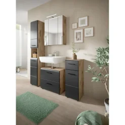 Merkloos Hioshop Ice spiegelkast inclusief verlichting 3 spiegeldeuren zwart mat- eiken Outlet