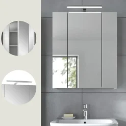 Merkloos Hioshop Ice spiegelkast inclusief verlichting 3 spiegeldeuren wit hoogglans- Clearance