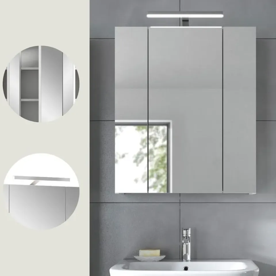 Merkloos Hioshop Ice spiegelkast inclusief verlichting 3 spiegeldeuren wit hoogglans- Clearance