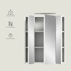 Merkloos Hioshop Ice spiegelkast inclusief verlichting 3 spiegeldeuren wit hoogglans- Clearance