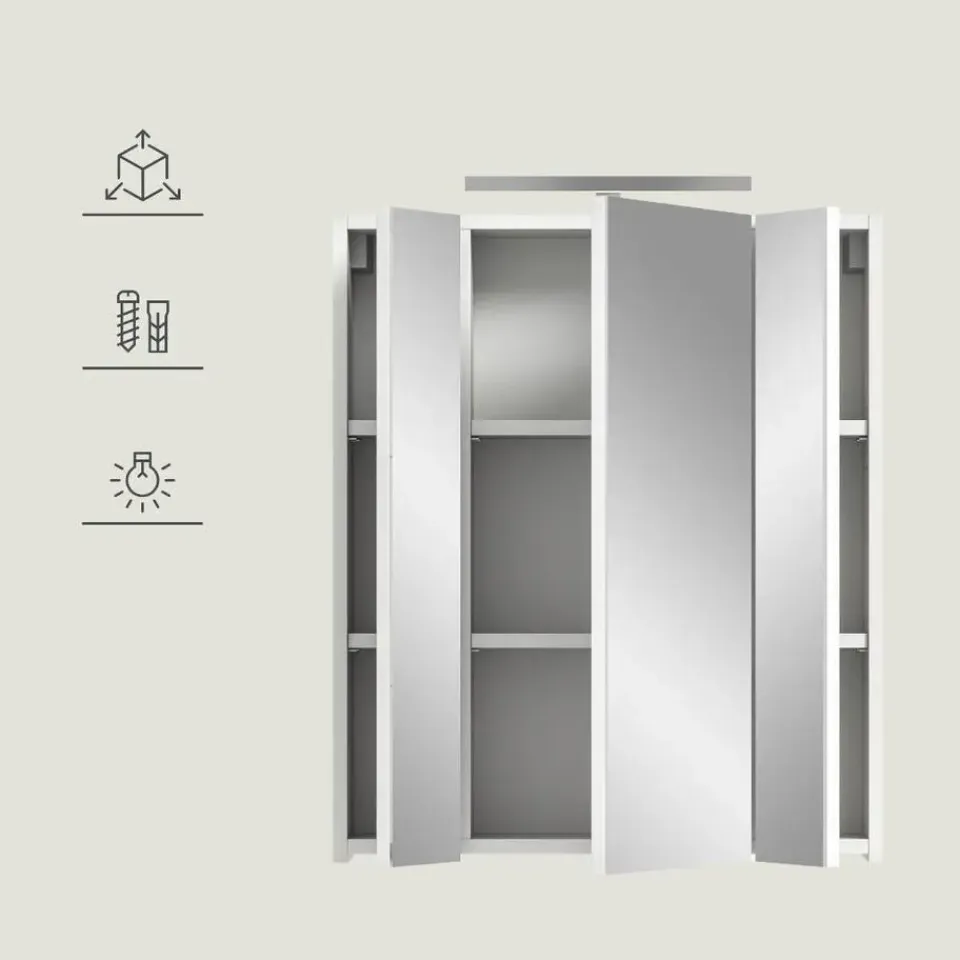 Merkloos Hioshop Ice spiegelkast inclusief verlichting 3 spiegeldeuren wit hoogglans- Clearance