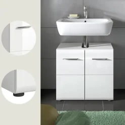 Merkloos Hioshop Ice wastafel 2 deuren wit hoogglans- wit Discount