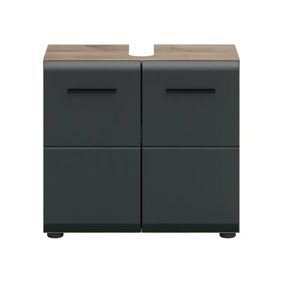 Merkloos Hioshop Ice wastafel 2 deuren zwart mat- eiken decor Sale