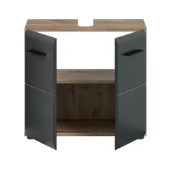 Merkloos Hioshop Ice wastafel 2 deuren zwart mat- eiken decor Sale